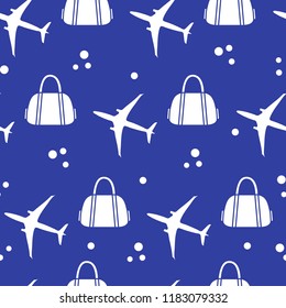 Seamless pattern with planes and bags. Design for poster or print.