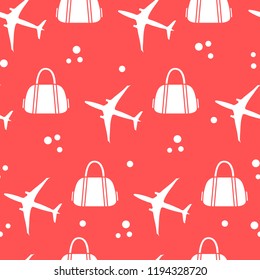 Seamless pattern with planes and bags. Design for poster or print.
