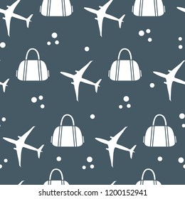Seamless pattern with planes and bags. Design for poster or print.