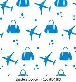 Seamless pattern with planes and bags. Design for poster or print.