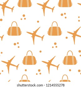 Seamless pattern with planes and bags. Design for poster or print.
