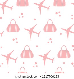 Seamless pattern with planes and bags. Design for poster or print.