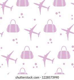 Seamless pattern with planes and bags. Design for poster or print.