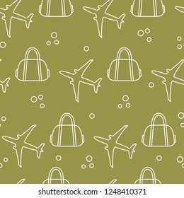 Seamless pattern with planes and bags. Design for poster or print.