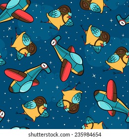 Seamless pattern with planes and pilot birds