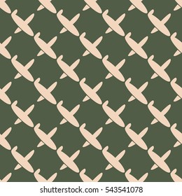 Seamless pattern of planes in the sky. Vector image of aircraft. Can be used for Wallpaper, fabrics, packaging.