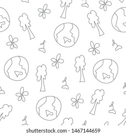 Seamless pattern with planet, flower, tree and little sprig.