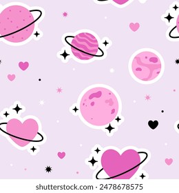 Seamless pattern with planet. Hand drawn vector background. Texture for print, textile, fabric.