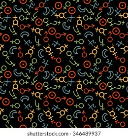 Seamless pattern with planet signs