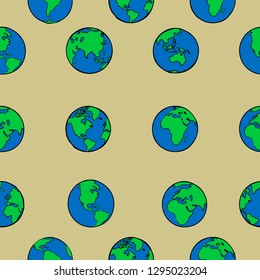 Seamless pattern with planets, coloured earth in cartoon style