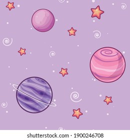 Seamless pattern of planets for design clothes, sites, posters with astronautics theme or wallpapers for children