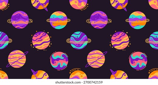 Padrão contínuo de planetas. Ilustração de vetor plano.