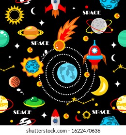 Seamless pattern of planets in open space