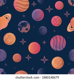 seamless pattern with planets of the solar system. Vector illustration