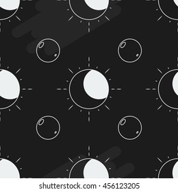 Seamless pattern with planets. Space pattern. Sky background. Moon ans Halfmoon