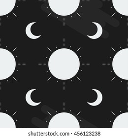 Seamless pattern with planets. Space pattern. Sky background. Sun and Halfmoon