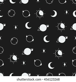 Seamless pattern with planets. Space pattern. Sky background
