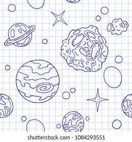 Seamless pattern with planets and stars.