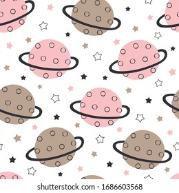 seamless pattern with planets and stars on white background
  - vector illustration, eps    