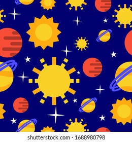 patrón impecable con planetas y estrellas en un fondo azul. Patrón vectorial con planetas. Modalidades escandinavas para los textiles para niños, decoración de guardería, carteles, tarjetas, almohadas, estuches para celulares