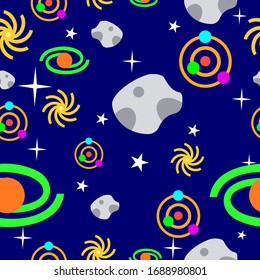 seamless pattern with planets and stars on a blue background. Vector pattern with planets. Scandinavian patterns for children's textiles, nursery decor, posters, cards, pillowcases, cellphone cases