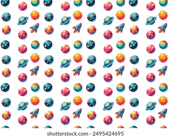 Seamless pattern of planets and sun