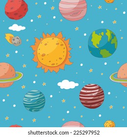 Seamless pattern with planets and the sun. EPS 10. Transparency. No gradients.