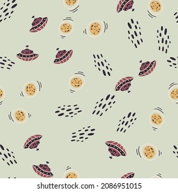 Seamless pattern with planets and ufo