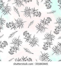 Seamless pattern plant. Black and white valerian vector background. Sketch  medicinal herbs valeriana seamless texture. Hand drawn illustration for print, decoration, design, web, wrapping