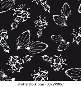 Seamless pattern plant. Black and white plantain vector background. Sketch  medicinal plant plantain seamless texture. Hand drawn illustration for print, decoration, design, web, wrapping