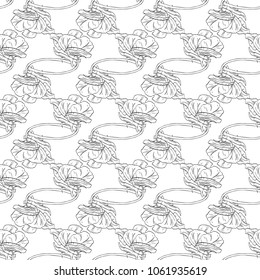 Seamless pattern. Plant in blossom, branch with flower ink sketch. Template for a business card, banner, poster, notebook, invitation, colorbook. Vector illustration for your design