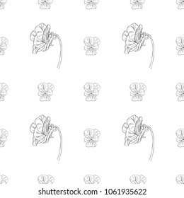 Seamless pattern. Plant in blossom, branch with flower ink sketch. Template for a business card, banner, poster, notebook, invitation, colorbook. Vector illustration for your design