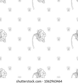 Seamless pattern. Plant in blossom, branch with flower ink sketch. Template for a business card, banner, poster, notebook, invitation, colorbook. Vector illustration for your design