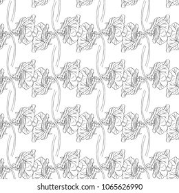 Seamless pattern. Plant in blossom, branch with flower ink sketch. Template for a business card, banner, poster, notebook, invitation, color book. Vector illustration for your design