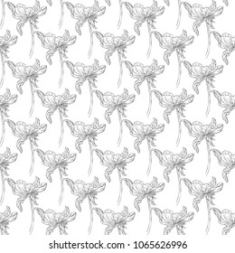 Seamless pattern. Plant in blossom, branch with flower ink sketch. Template for a business card, banner, poster, notebook, invitation, color book. Vector illustration for your design