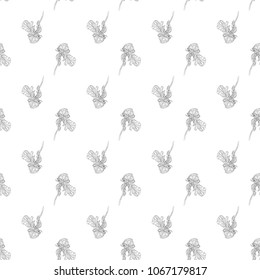 Seamless pattern. Plant in blossom, branch with flower ink sketch. Template for a business card, banner, poster, notebook, invitation, color book. Vector illustration for your design