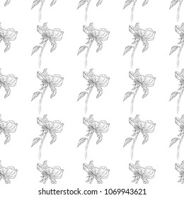 Seamless pattern. Plant in blossom, branch with flower ink sketch. Template for a business card, banner, poster, notebook, invitation, color book. Vector illustration for your design