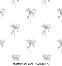 Seamless pattern. Plant in blossom, branch with flower ink sketch. Template for a business card, banner, poster, notebook, invitation, color book. Vector illustration for your design