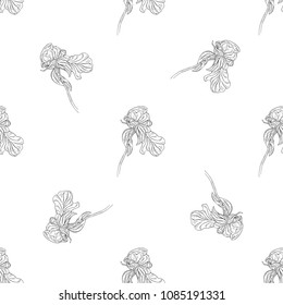 Seamless pattern. Plant in blossom, branch with flower ink sketch. Template for a business card, banner, poster, notebook, invitation, color book. Vector illustration for your design