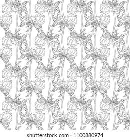 Seamless pattern. Plant in blossom, branch with flower ink sketch. Template for a business card, banner, poster, notebook, invitation, color book. Vector illustration for your design