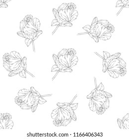 Seamless pattern. Plant in blossom, branch with flower ink sketch. Template for a business card, banner, poster, notebook, invitation, color book. Vector illustration for your design