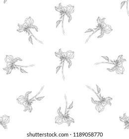 Seamless pattern. Plant in blossom, branch with flower ink sketch. Template for a business card, banner, poster, notebook, invitation, color book. Vector illustration for your design