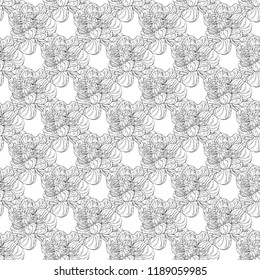 Seamless pattern. Plant in blossom, branch with flower ink sketch. Template for a business card, banner, poster, notebook, invitation, color book. Vector illustration for your design