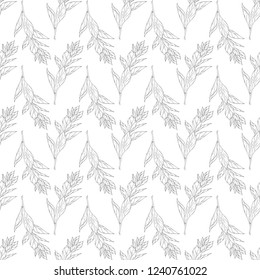 Seamless pattern. Plant in blossom, branch with flower ink sketch. Template for a business card, banner, poster, notebook, invitation, color book. Vector illustration for your design