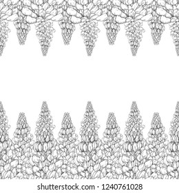Seamless pattern. Plant in blossom, branch with flower ink sketch. Template for a business card, banner, poster, notebook, invitation, color book. Vector illustration for your design