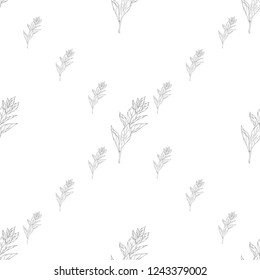 Seamless pattern. Plant in blossom, branch with flower ink sketch. Template for a business card, banner, poster, notebook, invitation, color book. Vector illustration for your design