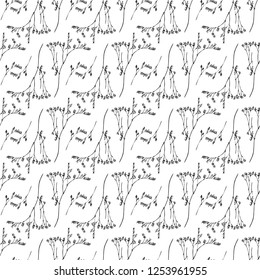 Seamless pattern. Plant in blossom, branch with flower ink sketch. Template for a business card, banner, poster, notebook, invitation, color book. Vector illustration for your design