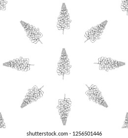 Seamless pattern. Plant in blossom, branch with flower ink sketch. Template for a business card, banner, poster, notebook, invitation, color book. Vector illustration for your design