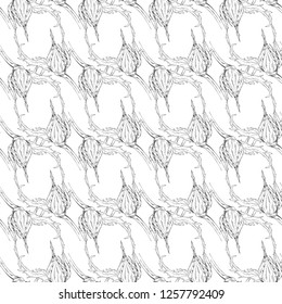 Seamless pattern. Plant in blossom, branch with flower ink sketch. Template for a business card, banner, poster, notebook, invitation, color book. Vector illustration for your design