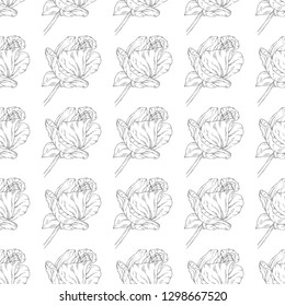 Seamless pattern. Plant in blossom, branch with flower ink sketch. Template for a business card, banner, poster, notebook, invitation, color book. Vector illustration for your design
